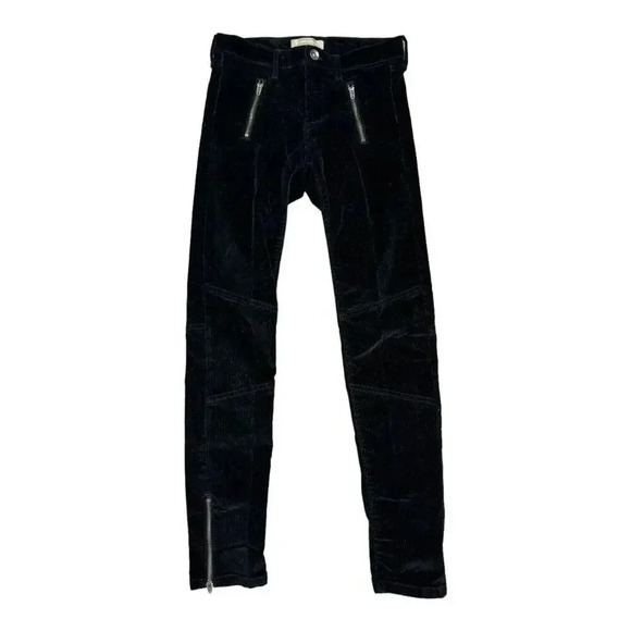 Banana Republic Size 25 Mid Rise Skinny‎ Ankle Black Corduroy Zipper Detail Pant - Picture 1 of 6